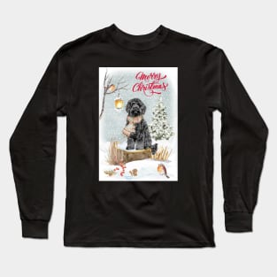 Black Labradoodle Merry Christmas Santa Dog Long Sleeve T-Shirt